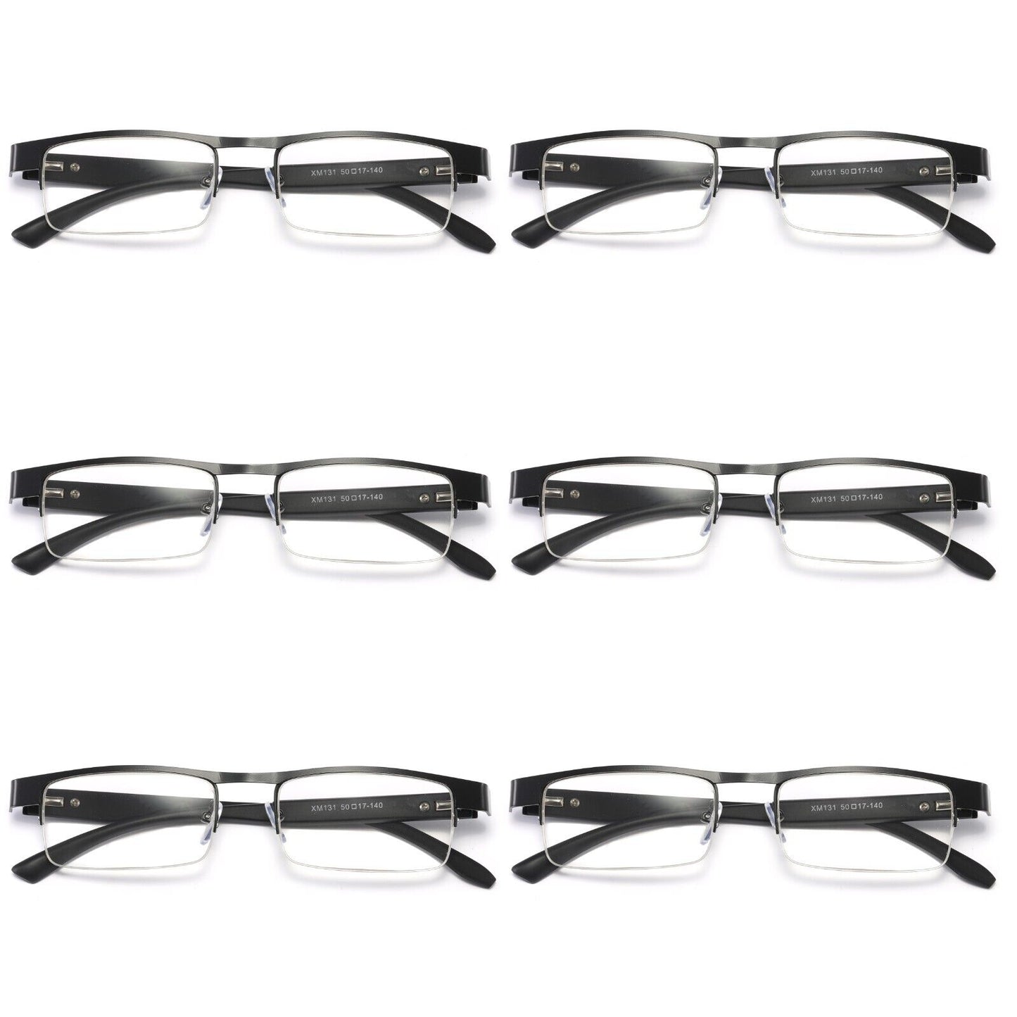 6 Pair Mens Metal Half Frame Rectangle Reading Glasses Spring Hinge Slim Readers