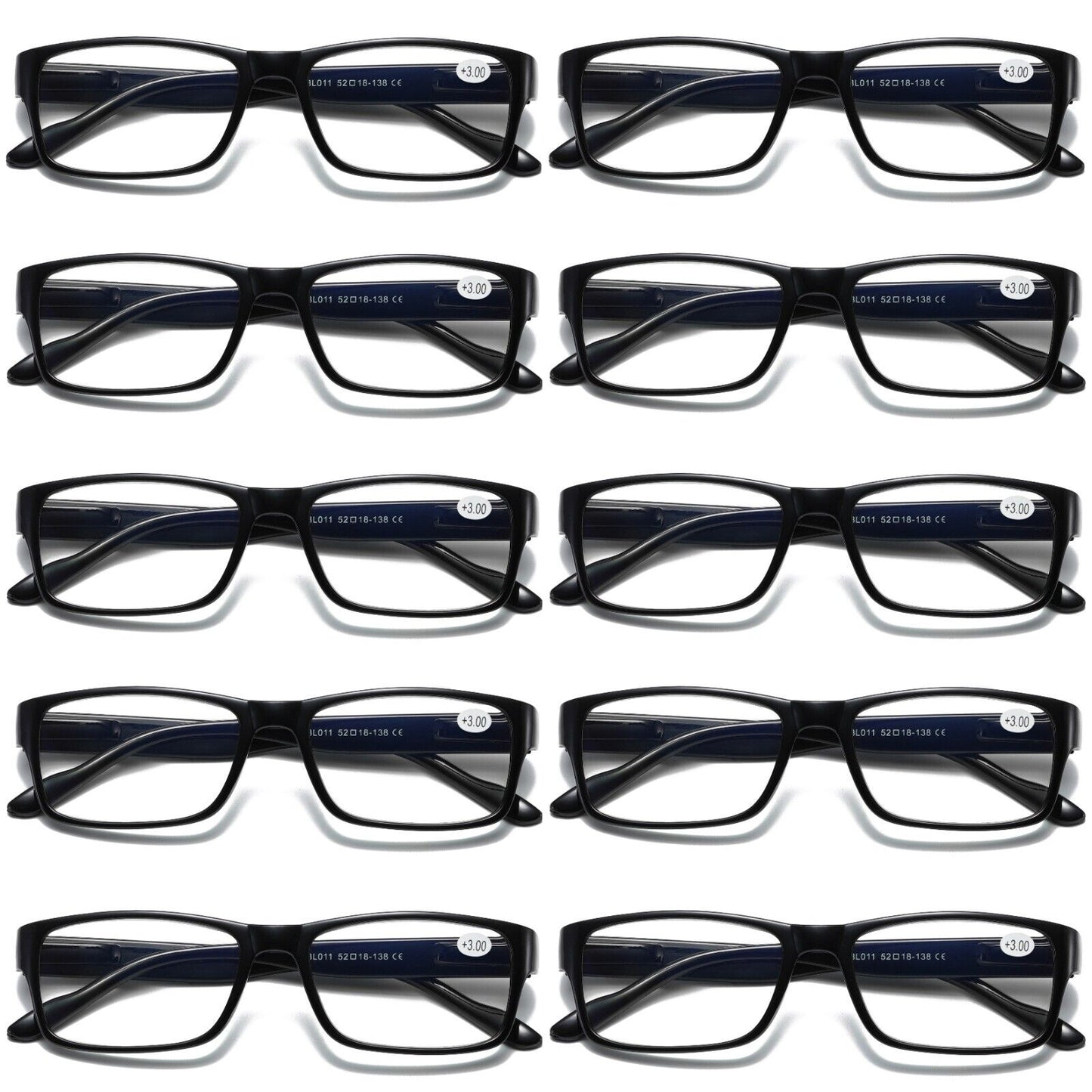 10 PK Mens Unisex Blue Light Blocking Reading Glasses Black Spring Hinge Readers