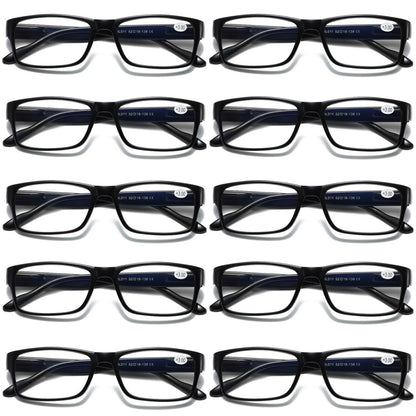 10 PK Mens Unisex Blue Light Blocking Reading Glasses Black Spring Hinge Readers