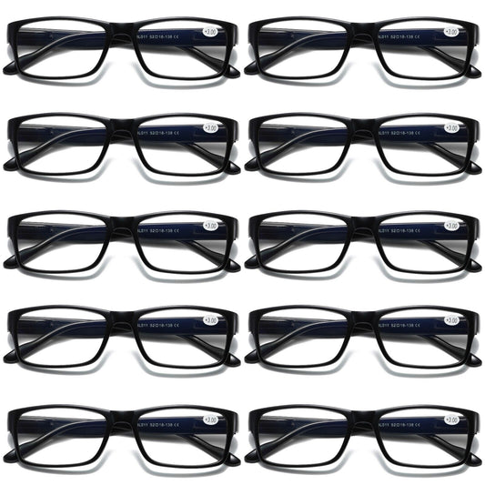 10 PK Mens Unisex Blue Light Blocking Reading Glasses Black Spring Hinge Readers