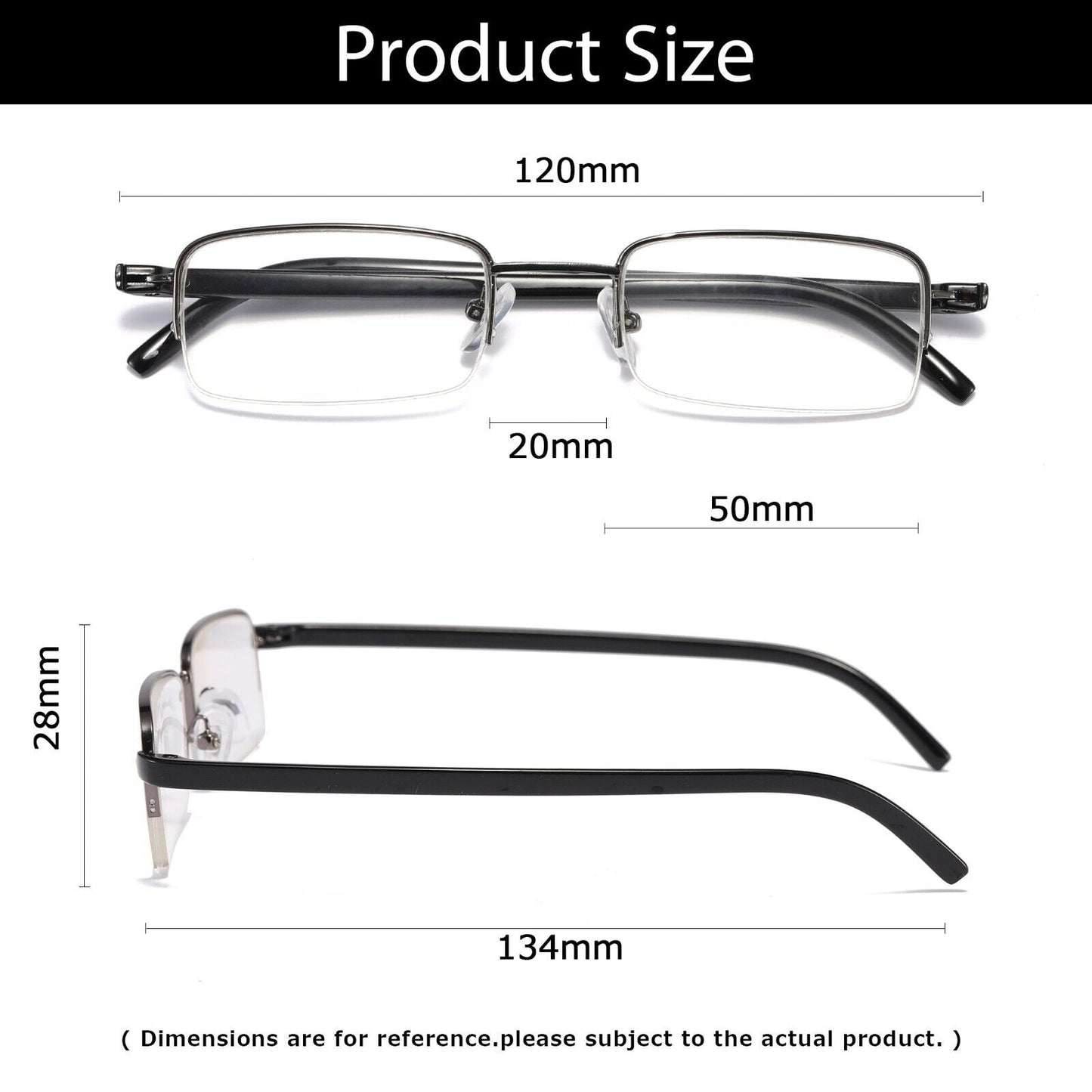 12PK Mens Half Frame Reading Glasses Black Readers 1.00 1.50 2.00 2.50 3.00 4.00