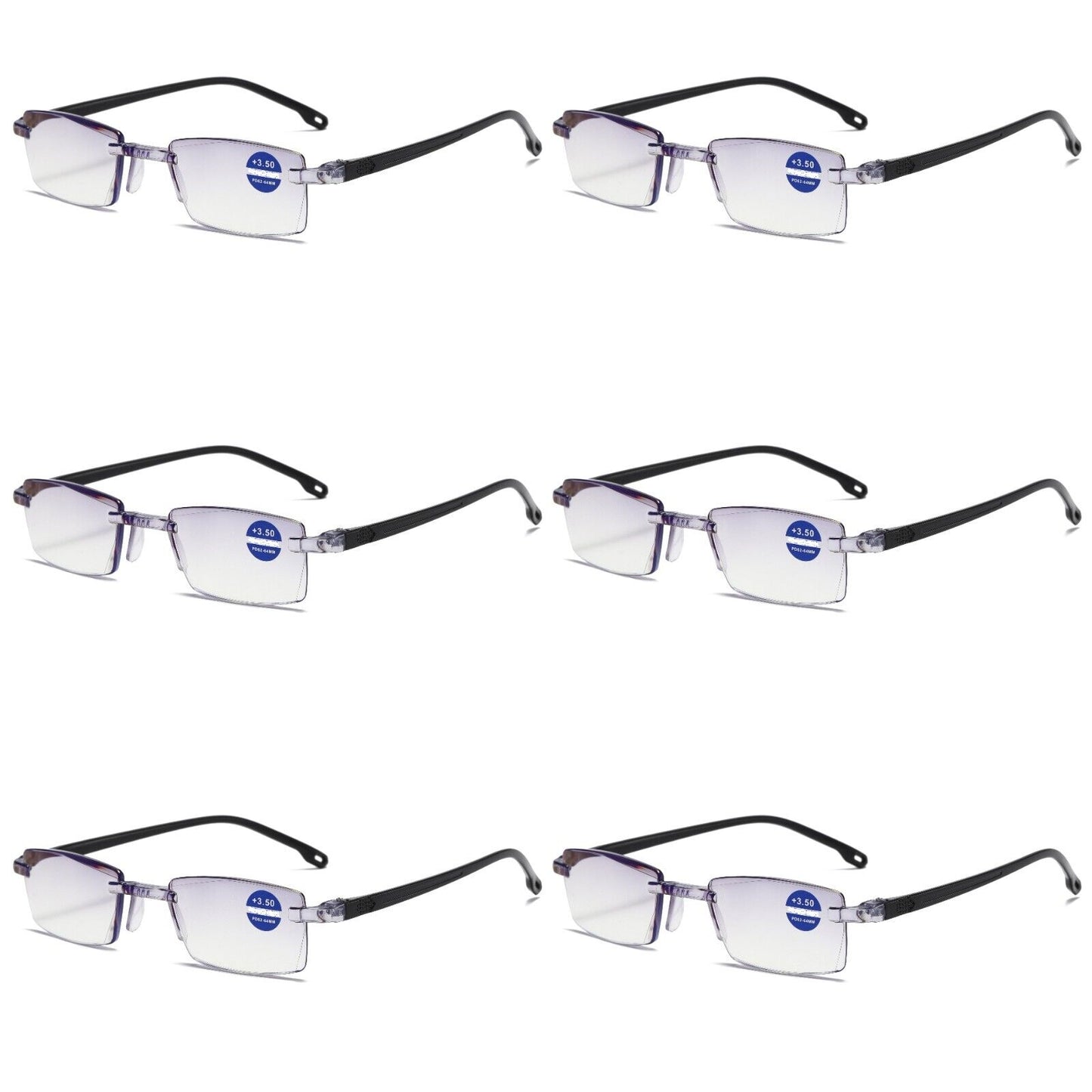 6PK Rimless Blue Light Blocking Reading Glasses Diamond Cut Edge Readers for Men