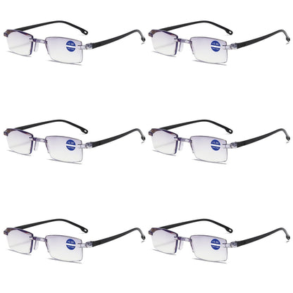 6PK Rimless Blue Light Blocking Reading Glasses Diamond Cut Edge Readers for Men