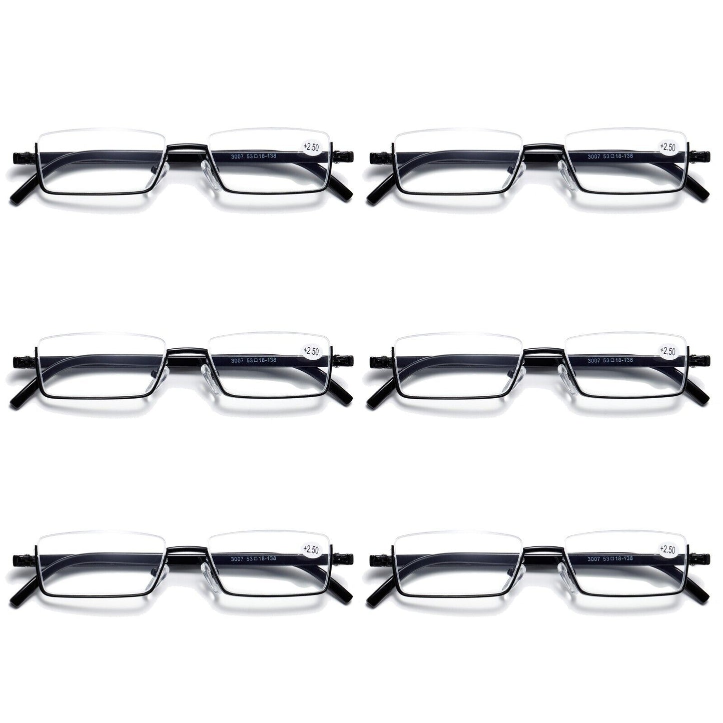 6PK Half Rim Metal Frame Small Mens Reading Glasses Blue Light Blocking Readers