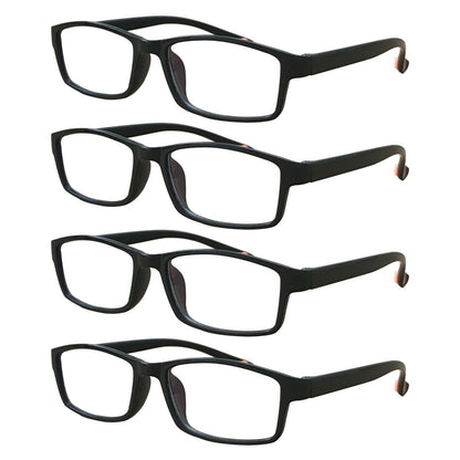 4 Packs Mens Womens Rectangle Frame Reading Glasses Classic Style Black Readers