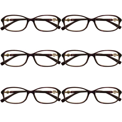 6 Packs Womens Oval Frame Reading Glasses Lightweight Classic Style Readers