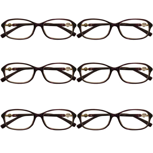 6 Packs Womens Oval Frame Reading Glasses Lightweight Classic Style Readers