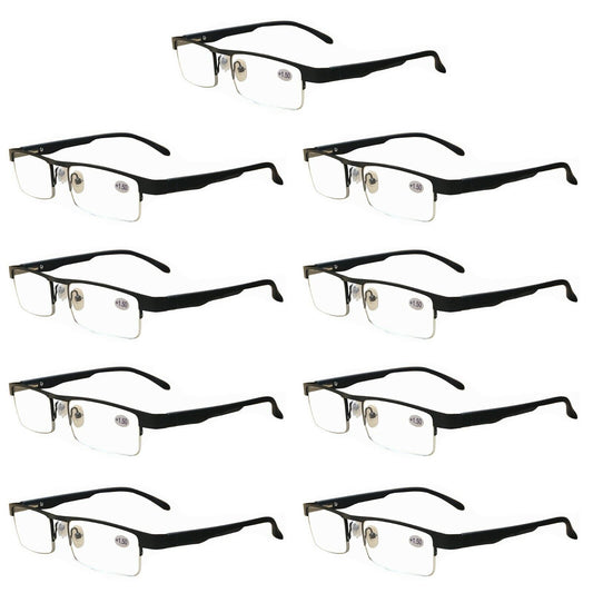 9 Pairs Mens Metal Black Frame Rectangular Reading Glasses Spring Hinge Readers