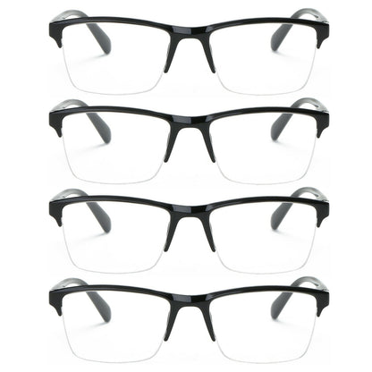 4 Packs Men Women Unisex Square Half Frame Reading Glasses Spring Hinge Readers