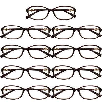 9 Packs Womens Oval Frame Reading Glasses Lightweight Classic Style Readers