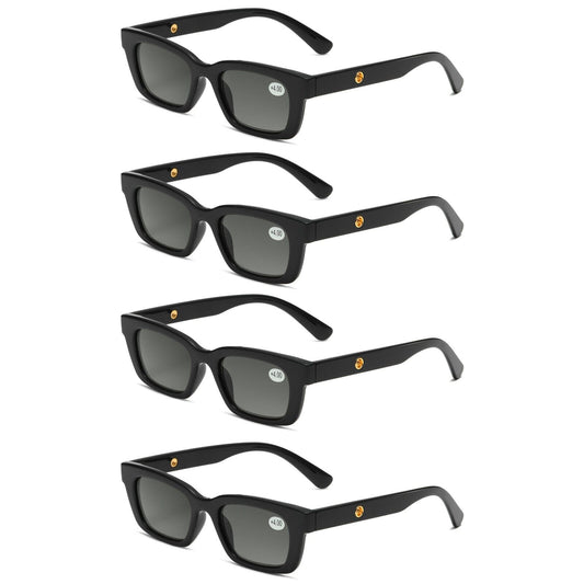 4PK Mens Womens Square Magnified Full Tinted Lens Sun Readers Reading Sunglasses