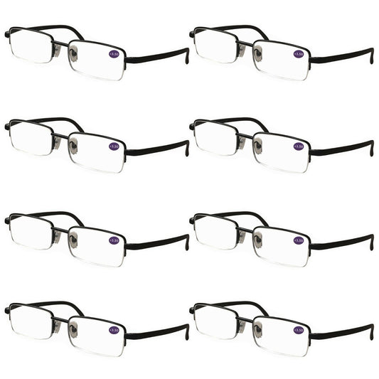 8 Pairs Mens Half Frame Rectangular Reading Glasses Classic Lightweight Readers