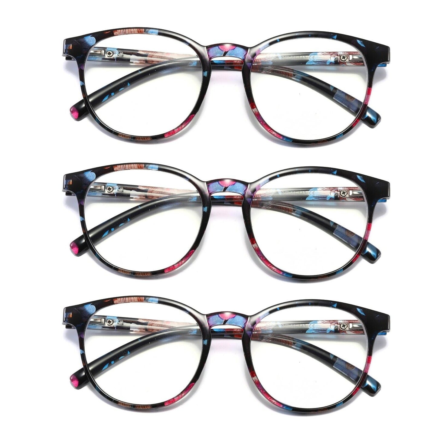 3 Pair Ladies Womens Round Big Frame Blue Light Blocking Reading Glasses Readers