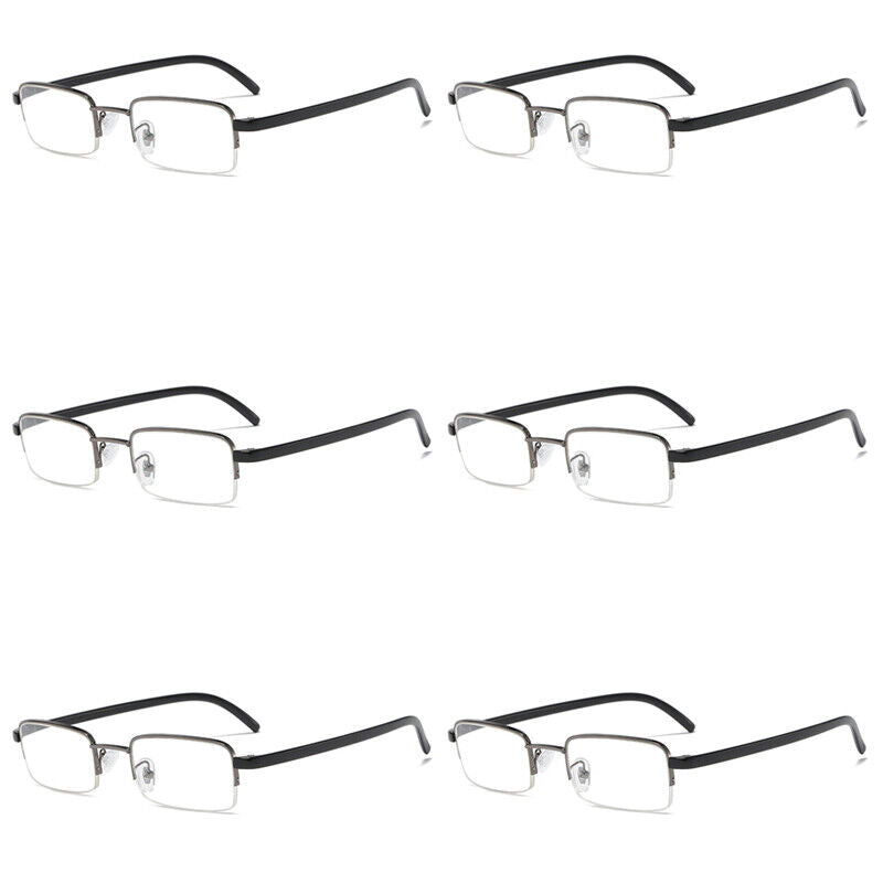 6 PK Mens Half Frame Reading Glasses Black Readers 1.00 1.50 2.00 2.50 3.00 4.00