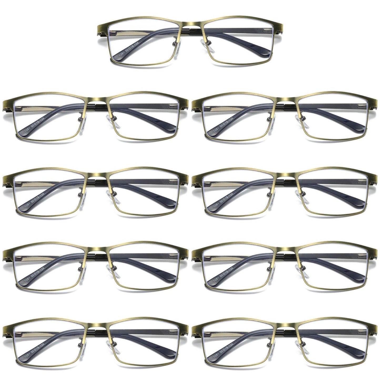 9 PK Mens Spring Hinge Metal Frame Blue Light Blocking Reading Glasses Readers