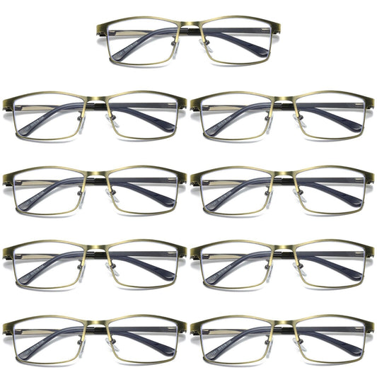 9 PK Mens Spring Hinge Metal Frame Blue Light Blocking Reading Glasses Readers