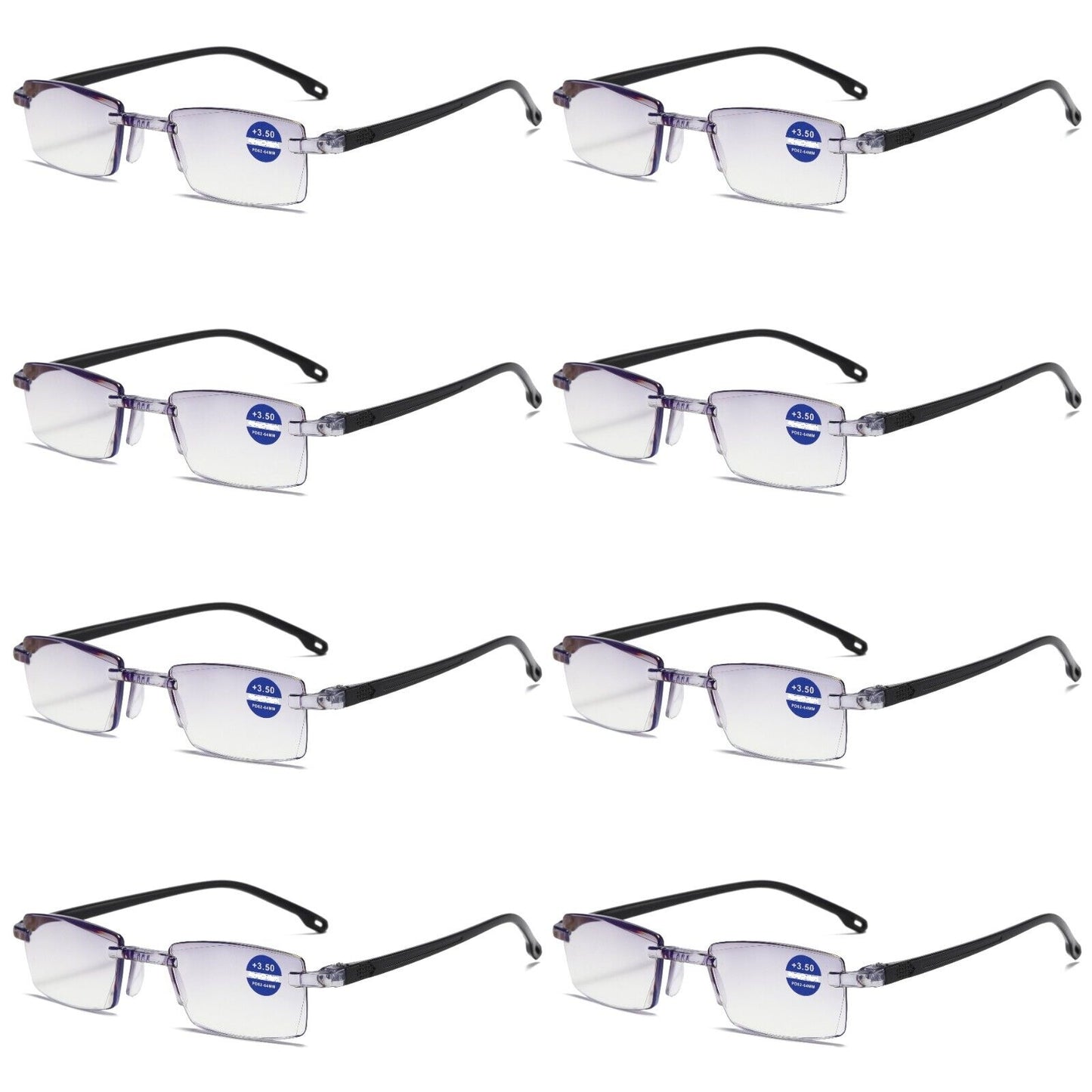 8PK Rimless Blue Light Blocking Reading Glasses Diamond Cut Edge Readers for Men