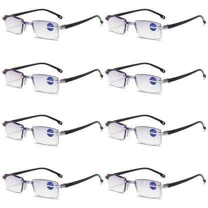 8PK Rimless Blue Light Blocking Reading Glasses Diamond Cut Edge Readers for Men