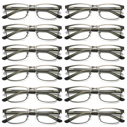 12 PK Mens Metal Frame Spring Hinge Blue Light Blocking Reading Glasses Readers