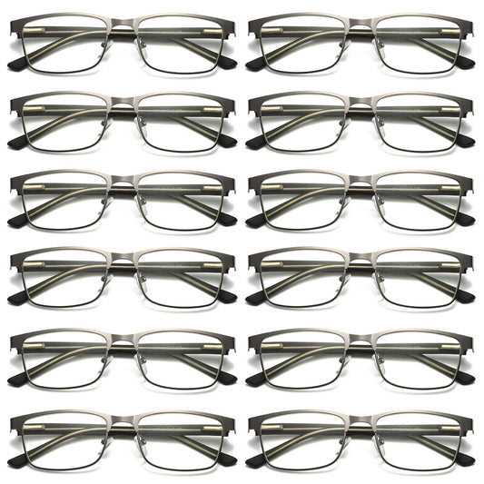 12 PK Mens Metal Frame Spring Hinge Blue Light Blocking Reading Glasses Readers