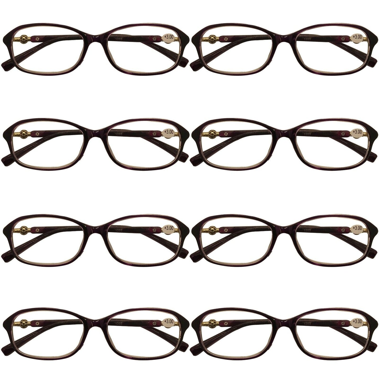 8 Packs Womens Oval Frame Reading Glasses Lightweight Classic Style Readers