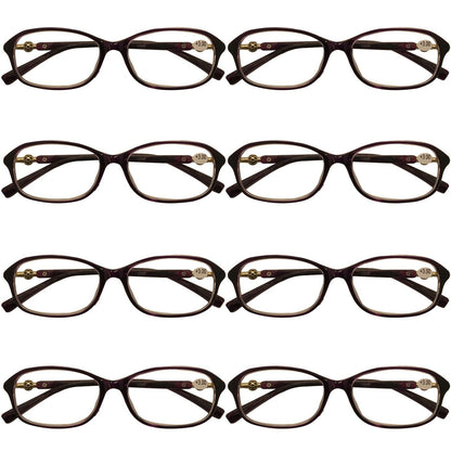 8 Packs Womens Oval Frame Reading Glasses Lightweight Classic Style Readers