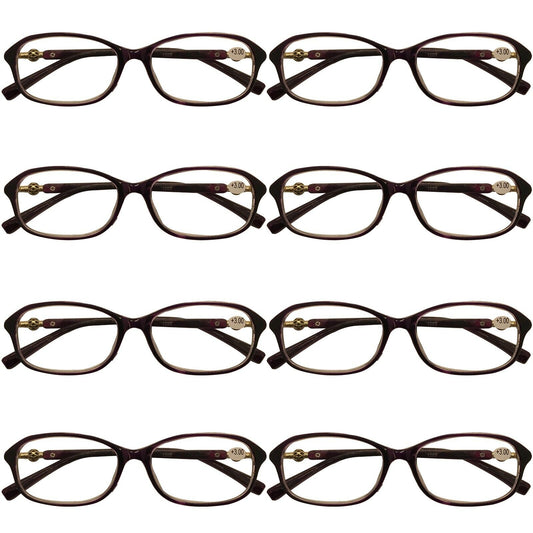 8 Packs Womens Oval Frame Reading Glasses Lightweight Classic Style Readers