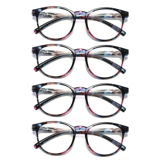 4 Pair Ladies Womens Round Big Frame Blue Light Blocking Reading Glasses Readers