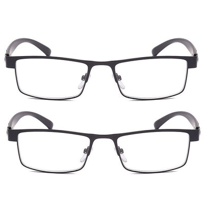 2 Packs Mens Rectangular Metal Frame Reading Glasses Spring Hinge Readers Black