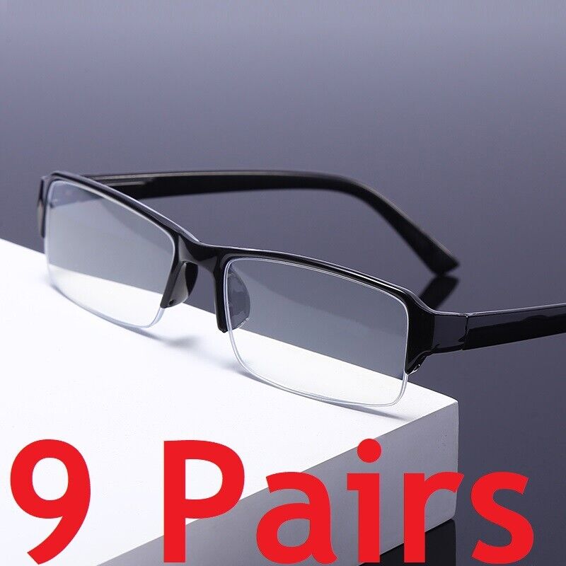 9 Packs Mens Unisex Rectangular Half Frame Reading Glasses Spring Hinge Readers