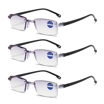 3PK Rimless Blue Light Blocking Reading Glasses Diamond Cut Edge Readers for Men