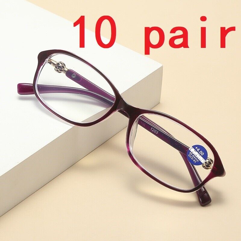 10 Pairs Oval Frame Reading Glasses Lightweight Classic Readers for Women Ladies