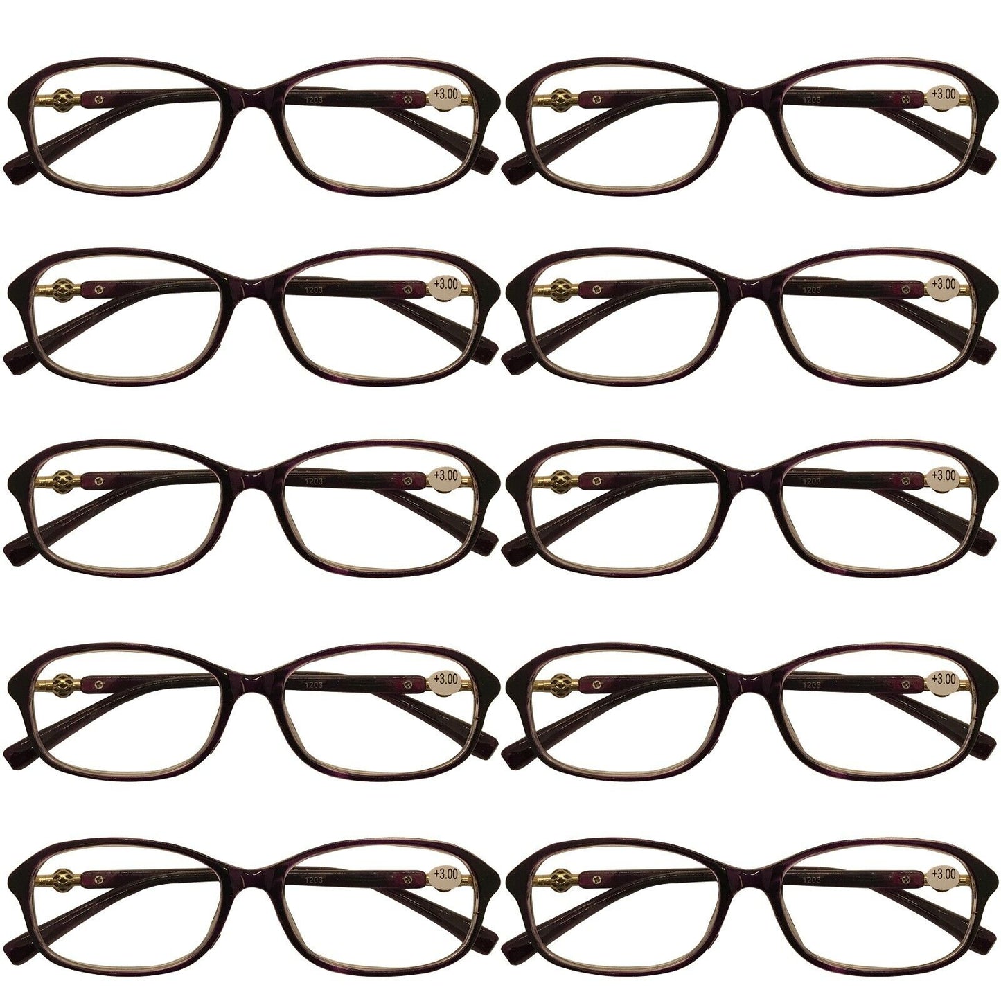 10 Packs Womens Oval Frame Reading Glasses Lightweight Classic Style Readers