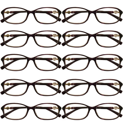 10 Packs Womens Oval Frame Reading Glasses Lightweight Classic Style Readers