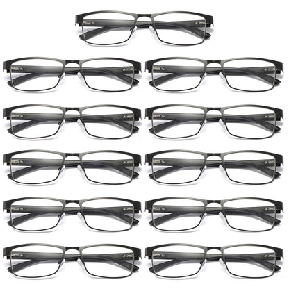 11 PK Mens Rectangular Blue Light Blocking Reading Glasses Spring Hinge Readers