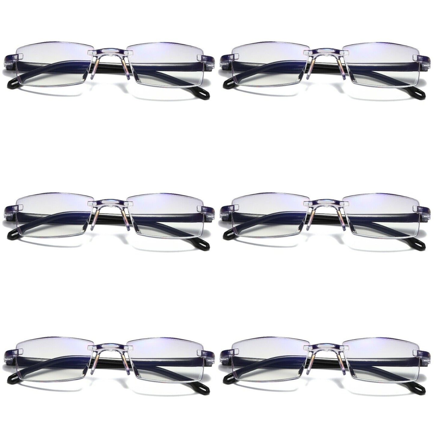 6 PK Mens Rectangular Rimless Blue Light Blocking Reading Glasses Unisex Readers