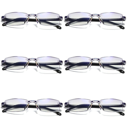 6 PK Mens Rectangular Rimless Blue Light Blocking Reading Glasses Unisex Readers