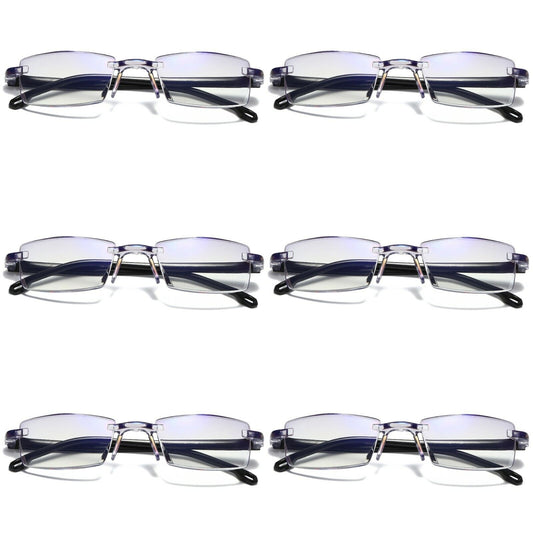 6 PK Mens Rectangular Rimless Blue Light Blocking Reading Glasses Unisex Readers