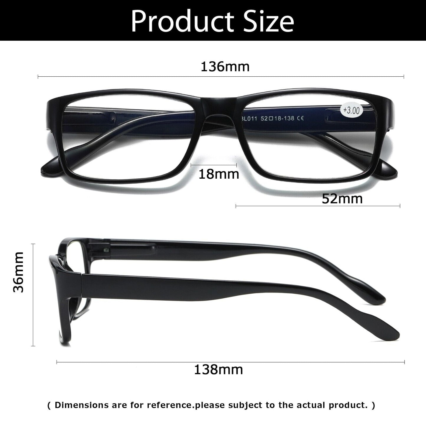 6 PK Mens Unisex Blue Light Blocking Reading Glasses Black Spring Hinge Readers