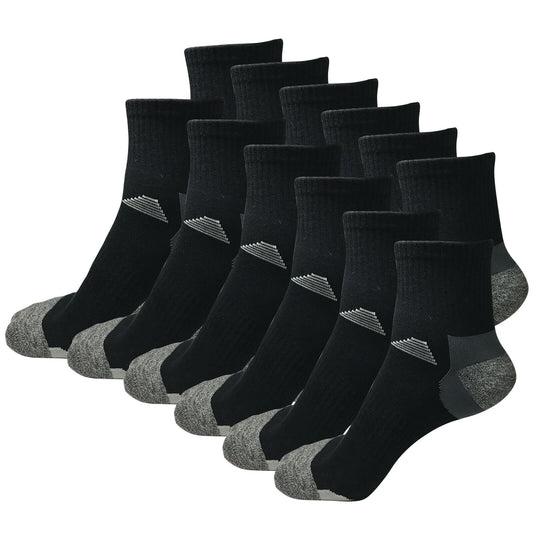 12 Pairs Mens Mid Cut Ankle Quarter Athletic Casual Sport Cotton Socks Size 6-12