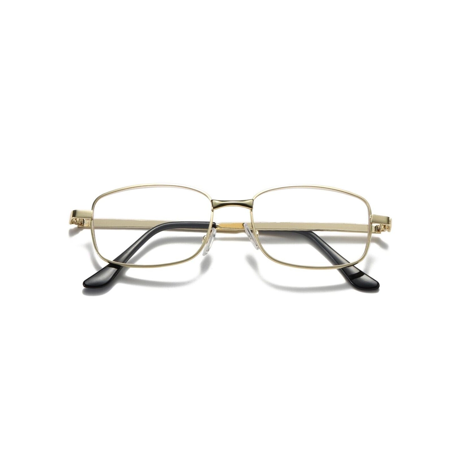 1 Pair Mens Square Metal Frame Golden Reading Glasses Classic Readers Eyeglasses