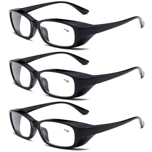 3 PK Clear Lens Mens Black Frame Reading Glasses Heavy Duty Readers for Work