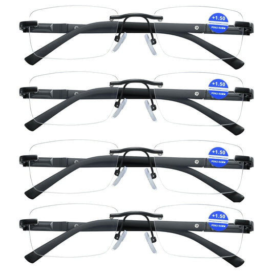 4 Pair Mens Rectangular Blue Light Blocking Reading Glasses Spring Hinge Readers