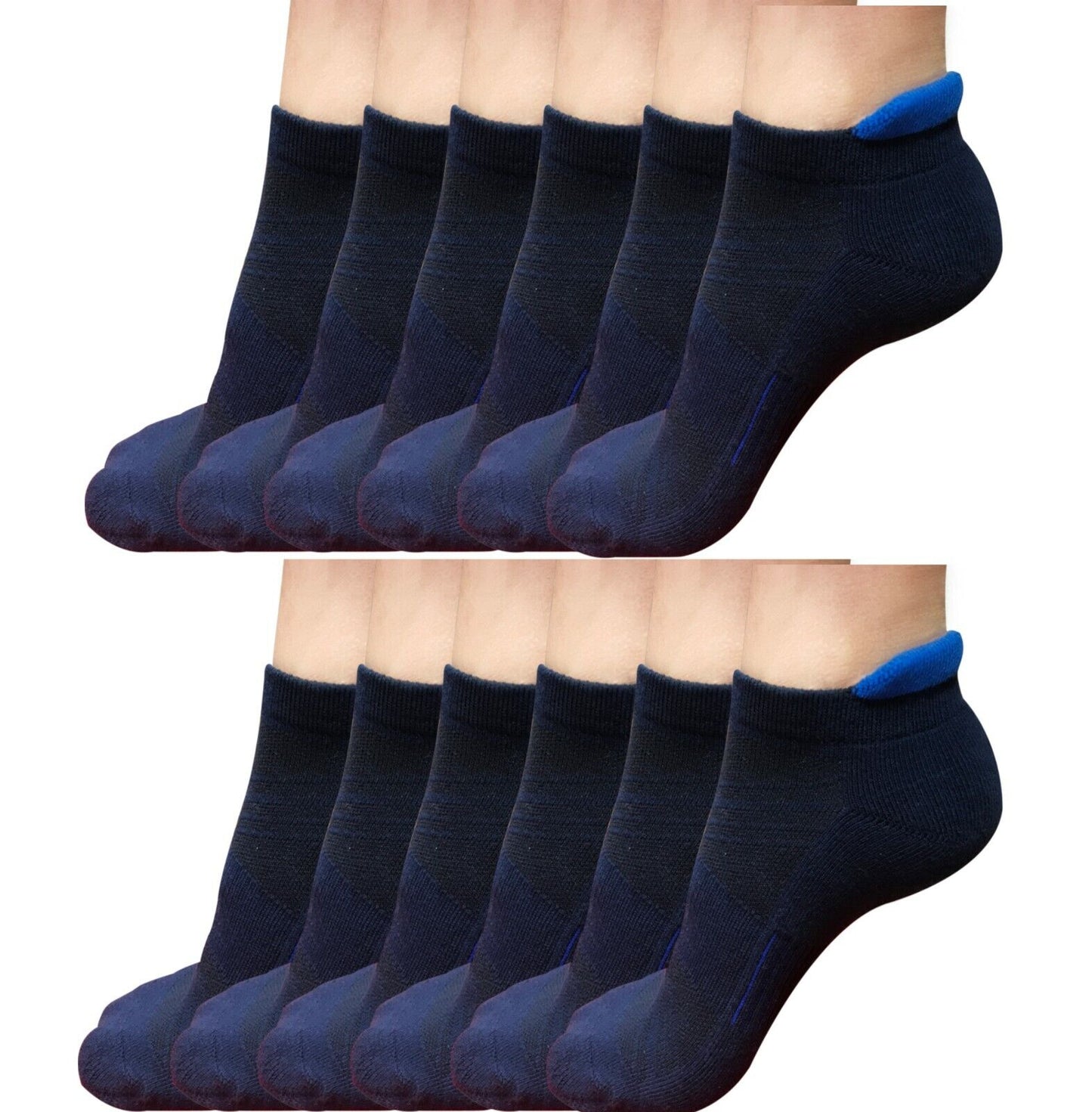 Lot 1-12 Mens Low Cut Ankle Cotton Athletic Cushion Sport Running Socks Blue 12