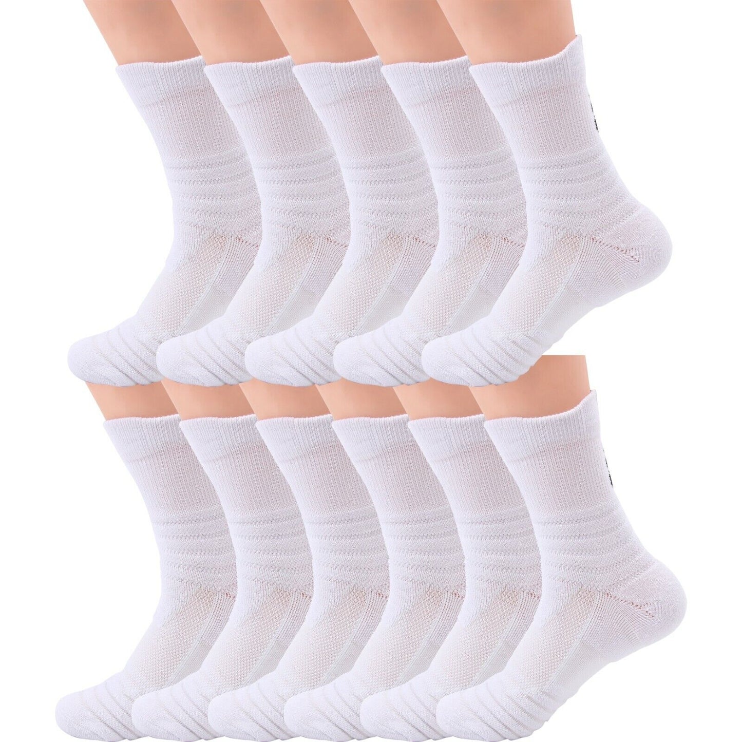 Lot 1-12 Mens Cotton Athletic Sport Casual Work Crew Socks White Size 9-11 6-12