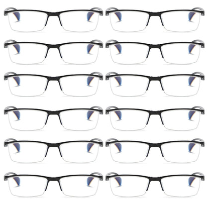 12 PK Mens Half Frame Spring Hinge Reading Glasses Blue Light Blocking Readers