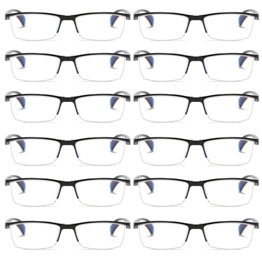 12 PK Mens Half Frame Spring Hinge Reading Glasses Blue Light Blocking Readers