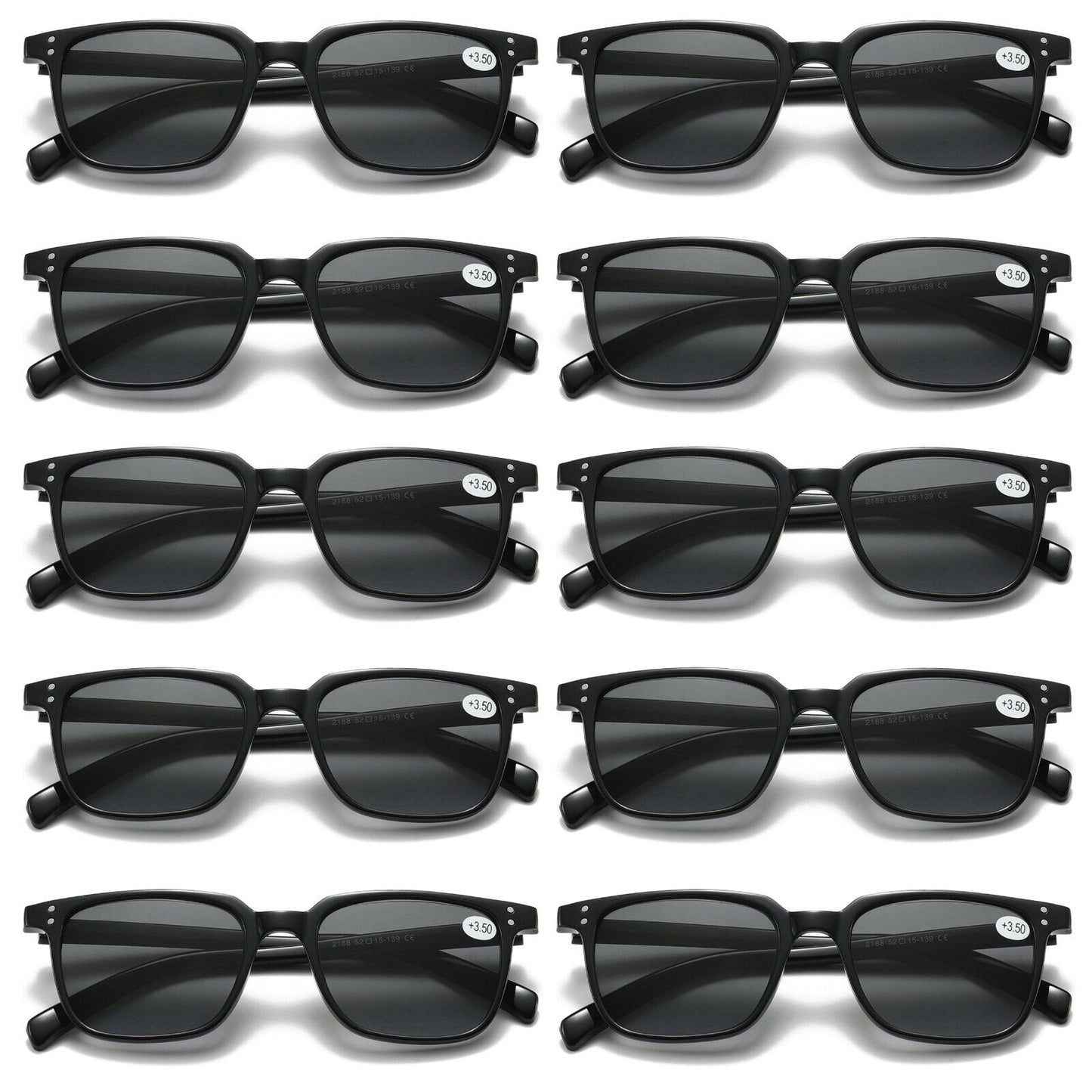 10 PK Unisex Full Lens Tinted Sun Readers Reading Sunglasses UV400 Black Frame