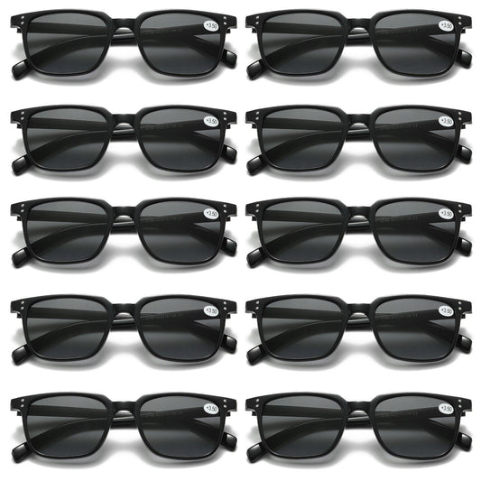 10 PK Unisex Full Lens Tinted Sun Readers Reading Sunglasses UV400 Black Frame