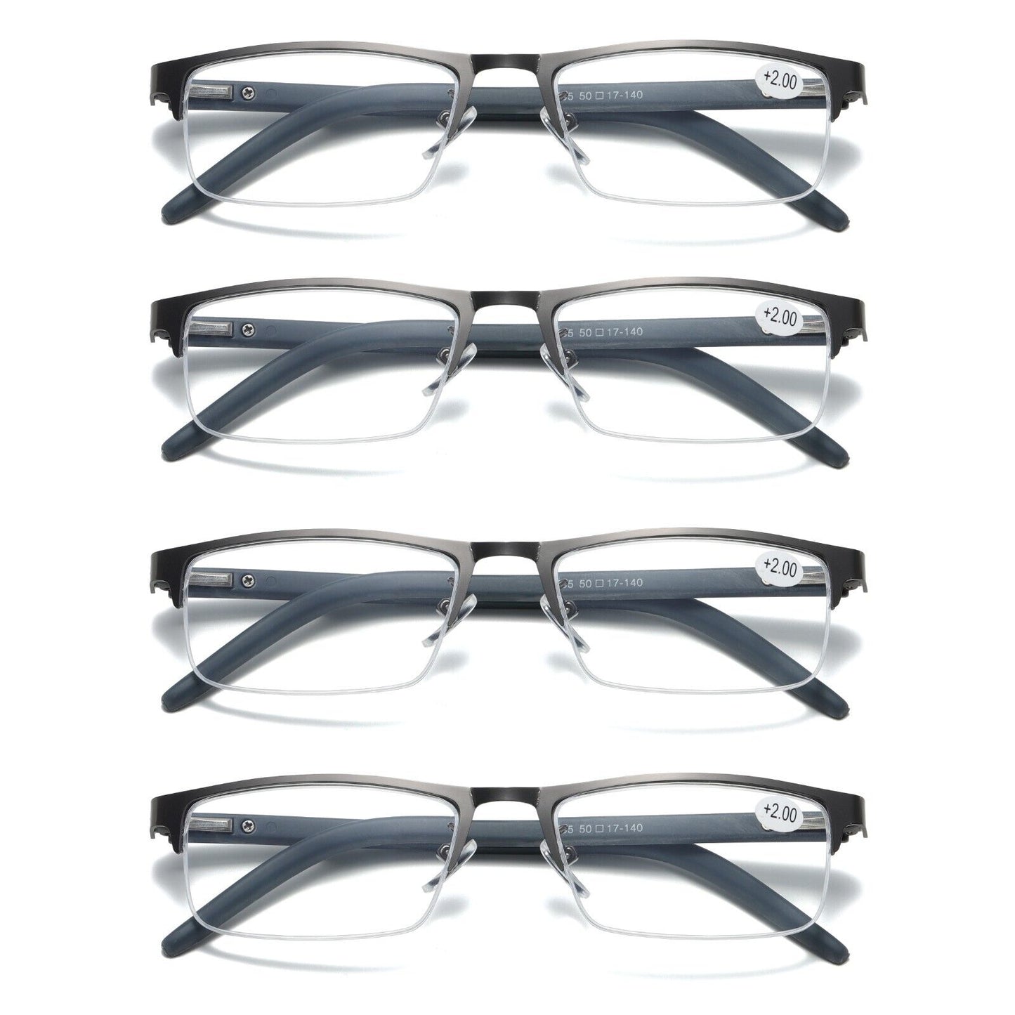 4 PK Mens Half Frame Rectangular Blue Light Blocking Reading Glasses Readers